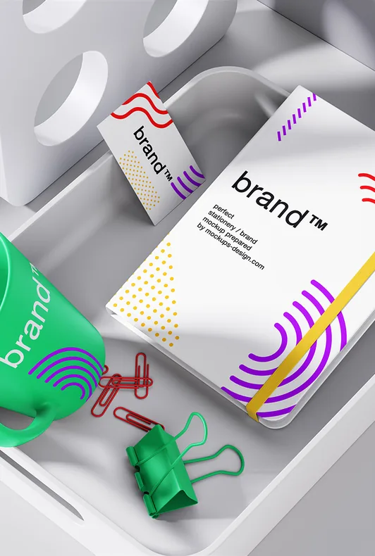 Materiały brandingowe: notes, wizytówki i kubek